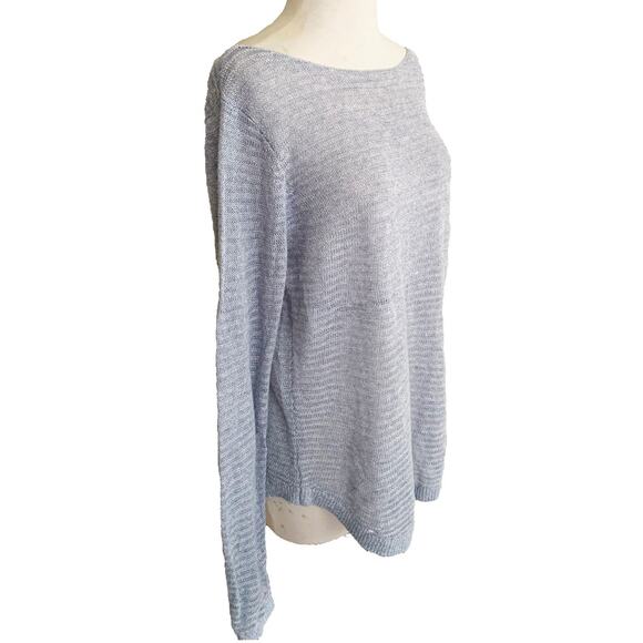 Tahari Blue Linen Boatneck Ribbed LS Sheer Sweater Size L - Picture 3 of 4